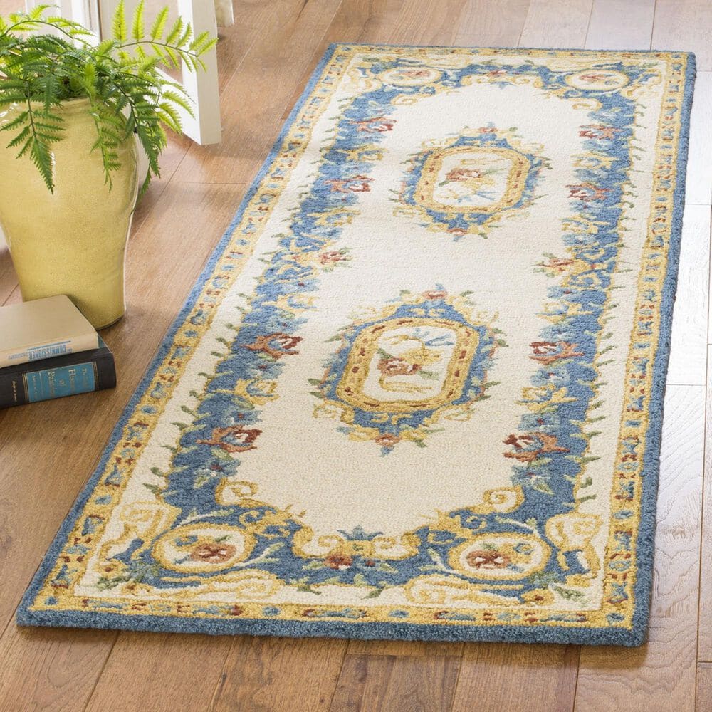 Safavieh Micro-Loop 2&#39;3&quot; x 7&#39; Cream and Blue Runner, , large