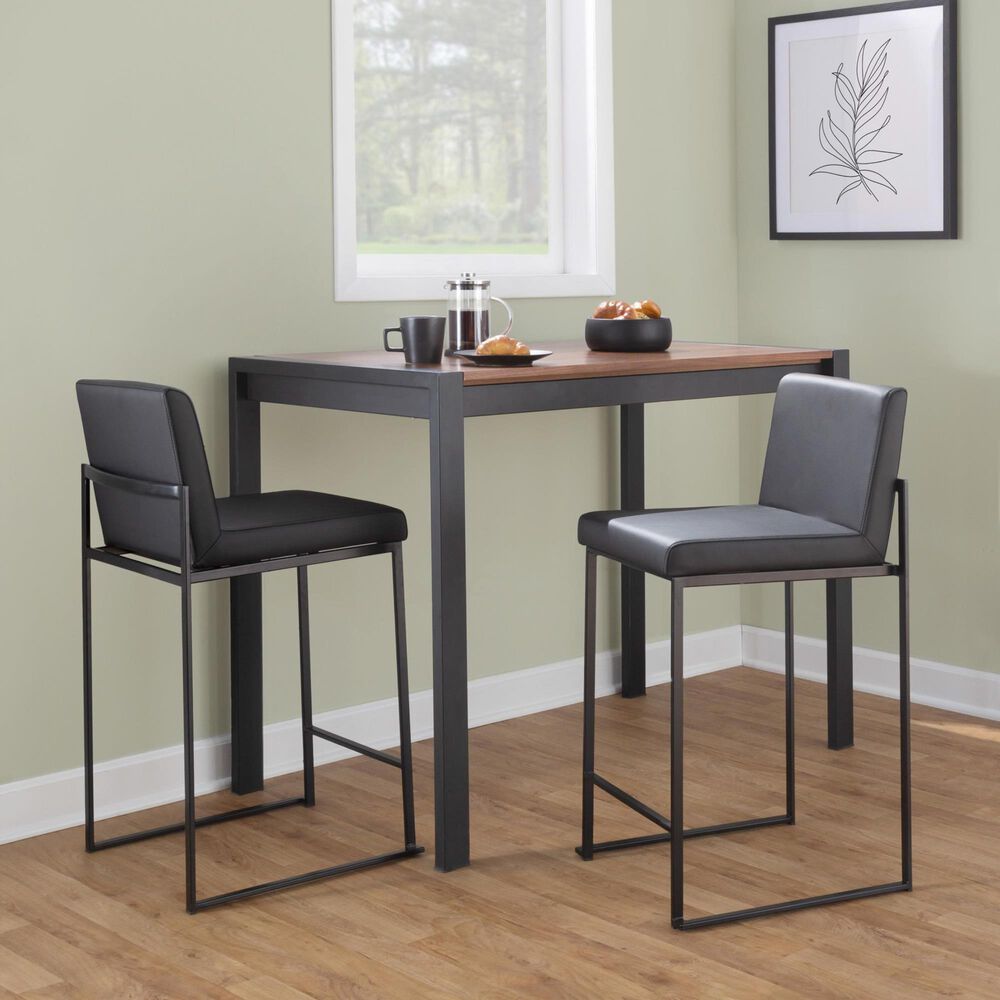 Lumisource Fuji Stackable Barstool with Black Faux Leather Cushion in Black &#40;Set of 2&#41;, , large