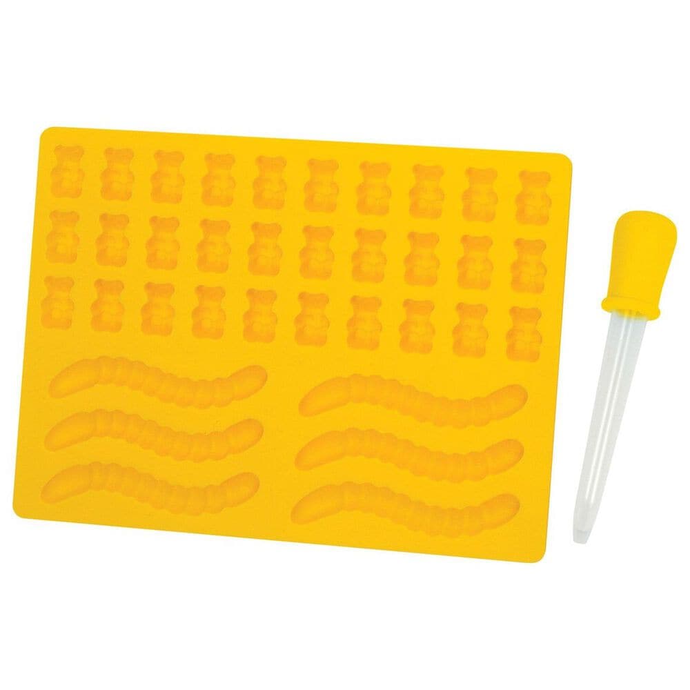 Mrs. Anderson&#39;s Gummy Worm and Bear Mold with Dropper Set in Dark Yellow, , large