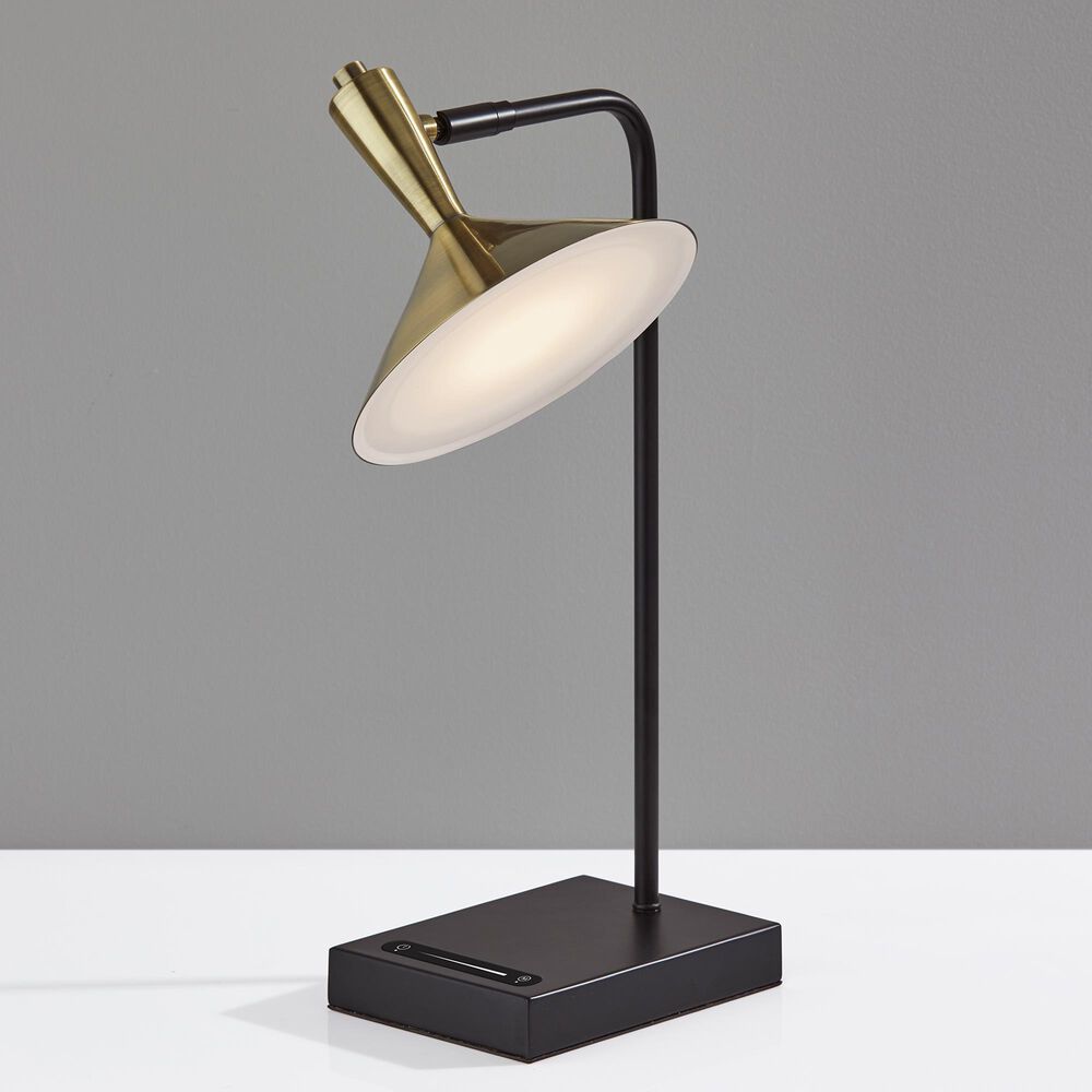 Adesso Lucas LED Desk Lamp with USB in Black and Antique Brass, , large