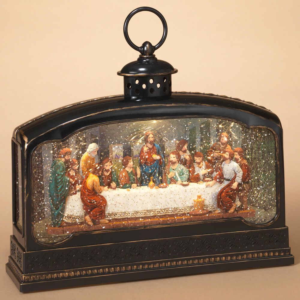 The Gerson Company 11.5&quot;L Battery-Operated Lighted Nativity Scene Spinning Water Globe Lantern in Brown, , large