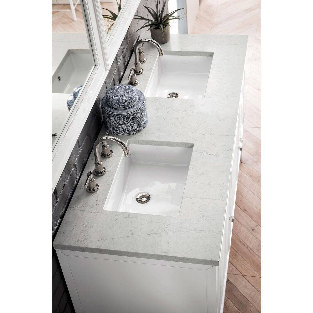 James Martin Vanities Addison 60&quot; Double Bathroom Vanity in Glossy White with 3 cm Ethereal Noctis Quartz Top and Rectangular Sinks, , large