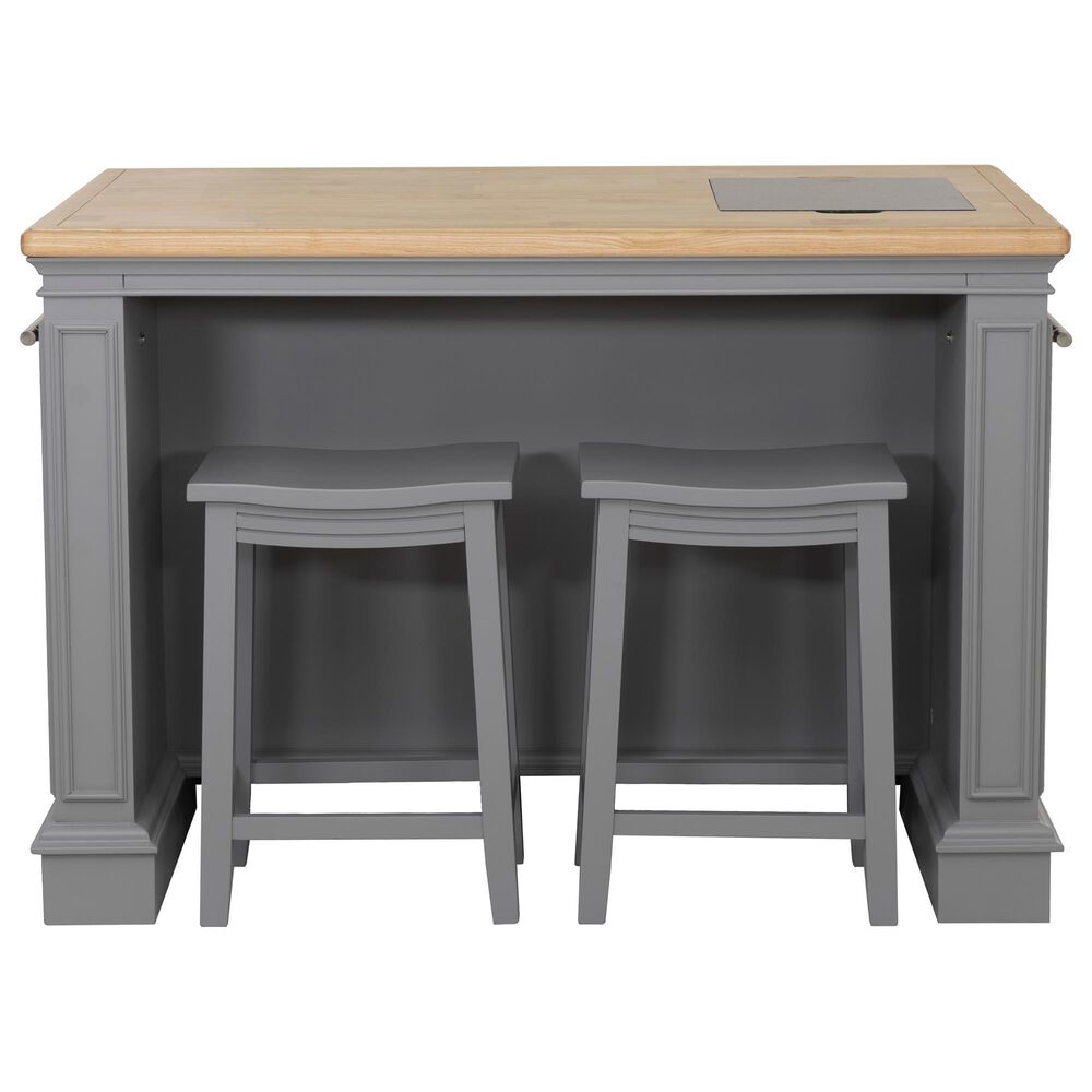 Linon Home Decor Posie Kitchen Island with 2 Stools in Grey, Natural and Black, , large