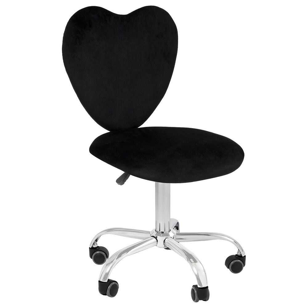 Impressions Vanity Heart Swivel Vanity Chair with Black Cushion in Matte Silver, , large