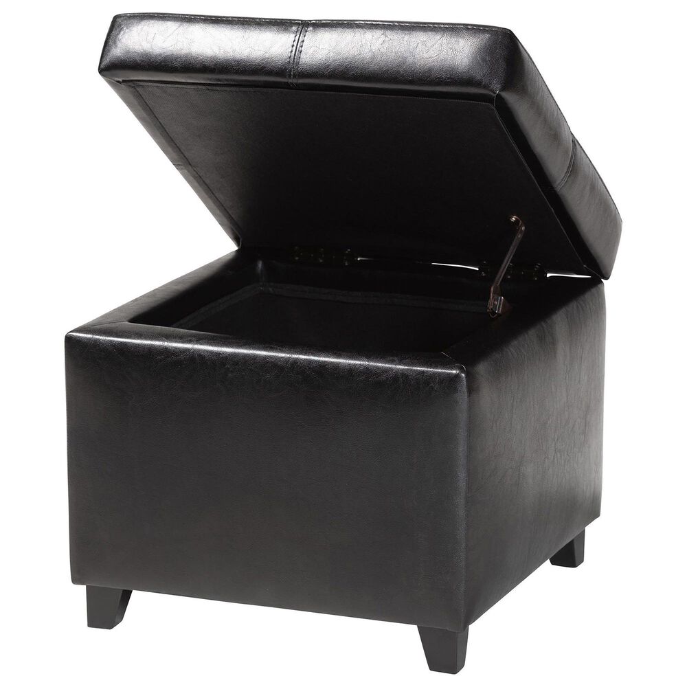 Baxton Studio Leather Cube Storage Ottoman in Black, , large