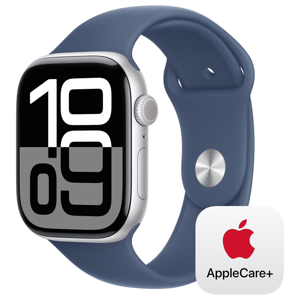 Apple Watch Series 10 GPS + Cellular 46mm Silver Aluminum Case with Denim Sport Band - S/M, , large