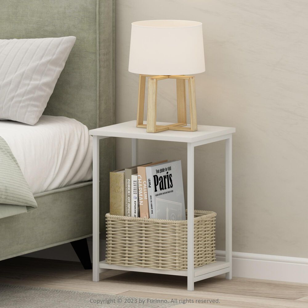 HOMLUX 2-Tier End Table with Open Shelf Storage Display in White, , large