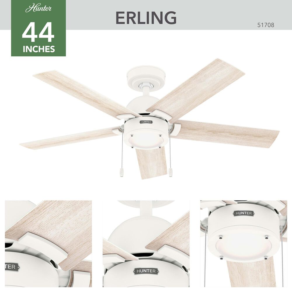 Hunter Erling 44&quot; Ceiling Fan with LED Light in Matte White, , large
