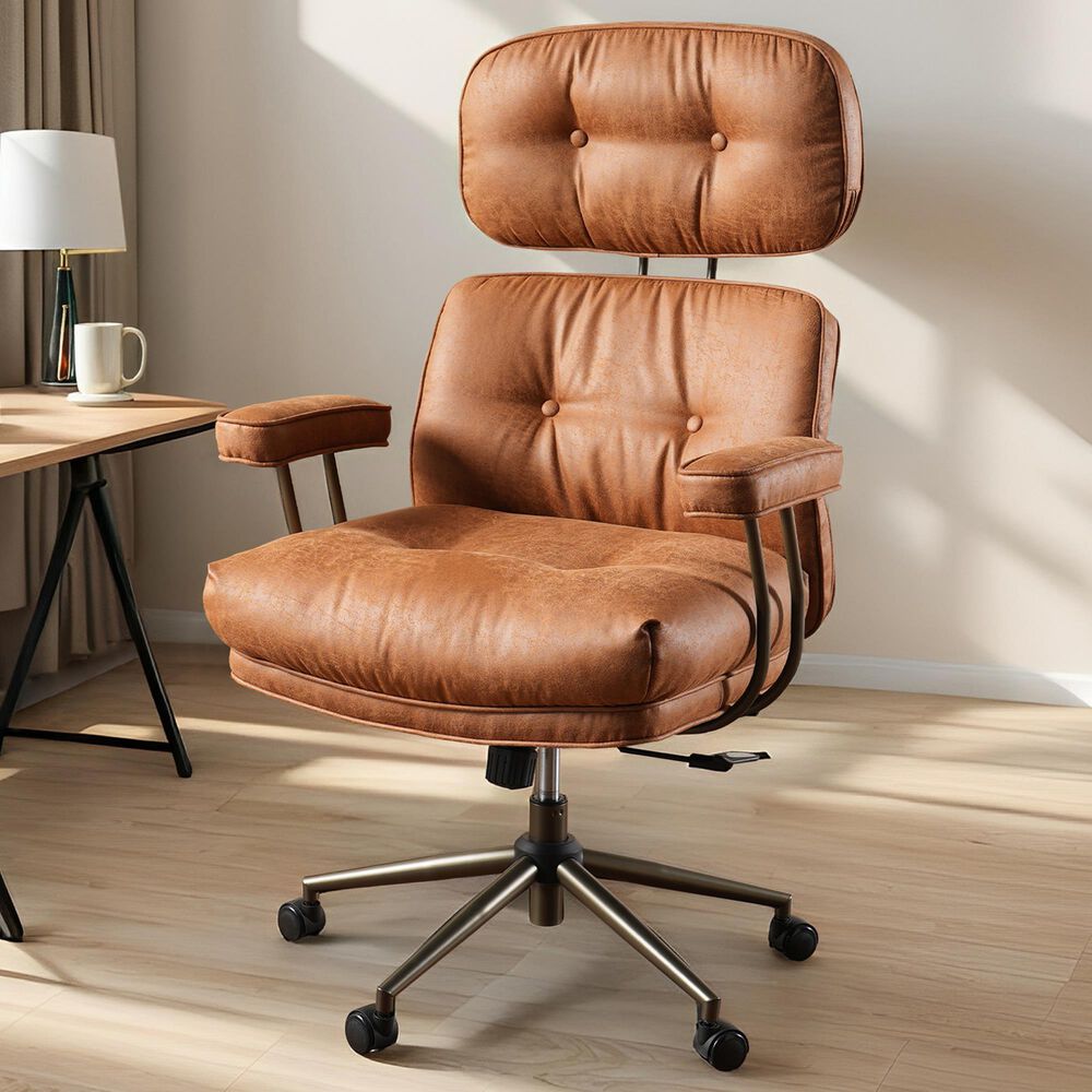 HOMLUX High Back Executive Office Chair with Suede Leather in Brown, , large