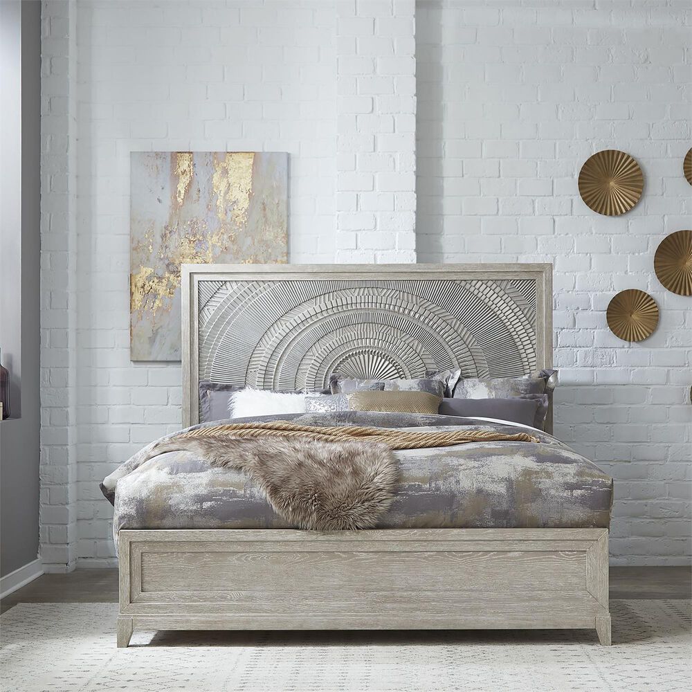 Belle Furnishings Belmar 3 Piece King Bedroom Set in Washed Taupe and Silver Champagne, , large
