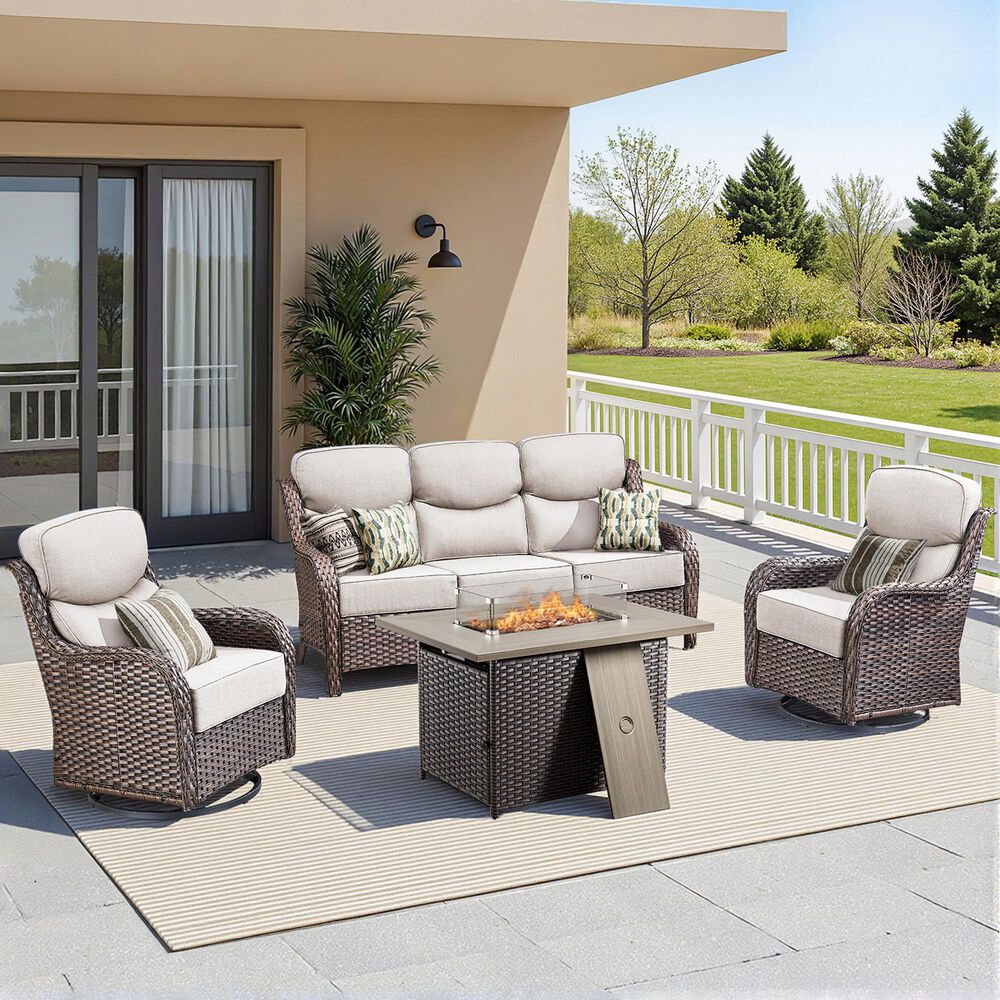 Sunwell Garden 4-Piece Firepit Set in Beige, , large