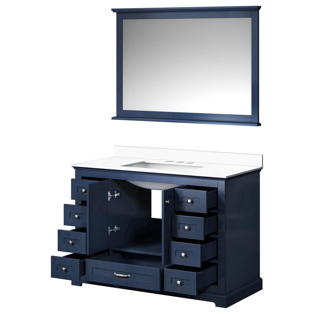 Lexora Home Dukes 48&quot; Single Bathroom Vanity in Dark Grey with 2 cm White Quartz Top, Rectangular Sink and 46&quot; Mirror, , large