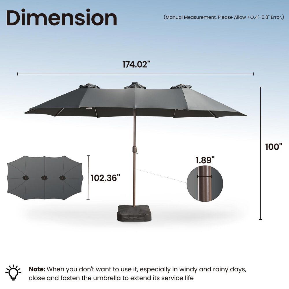 HOMLUX 15' Outdoor Market Umbrella with RGB Lights and Sandbags Base in Dark Grey, , large
