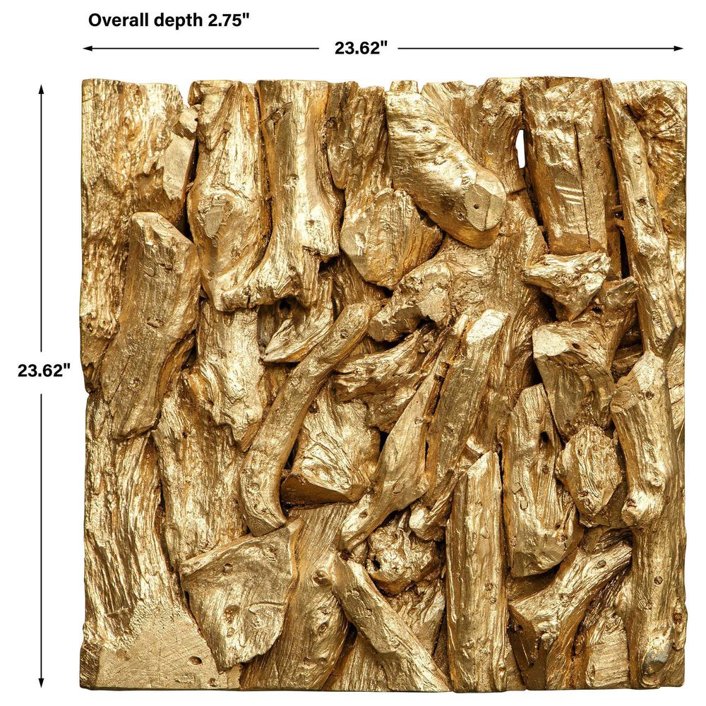 Uttermost Rio 23.62&quot; Square Wood Wall Decor in Gold Leaf, , large