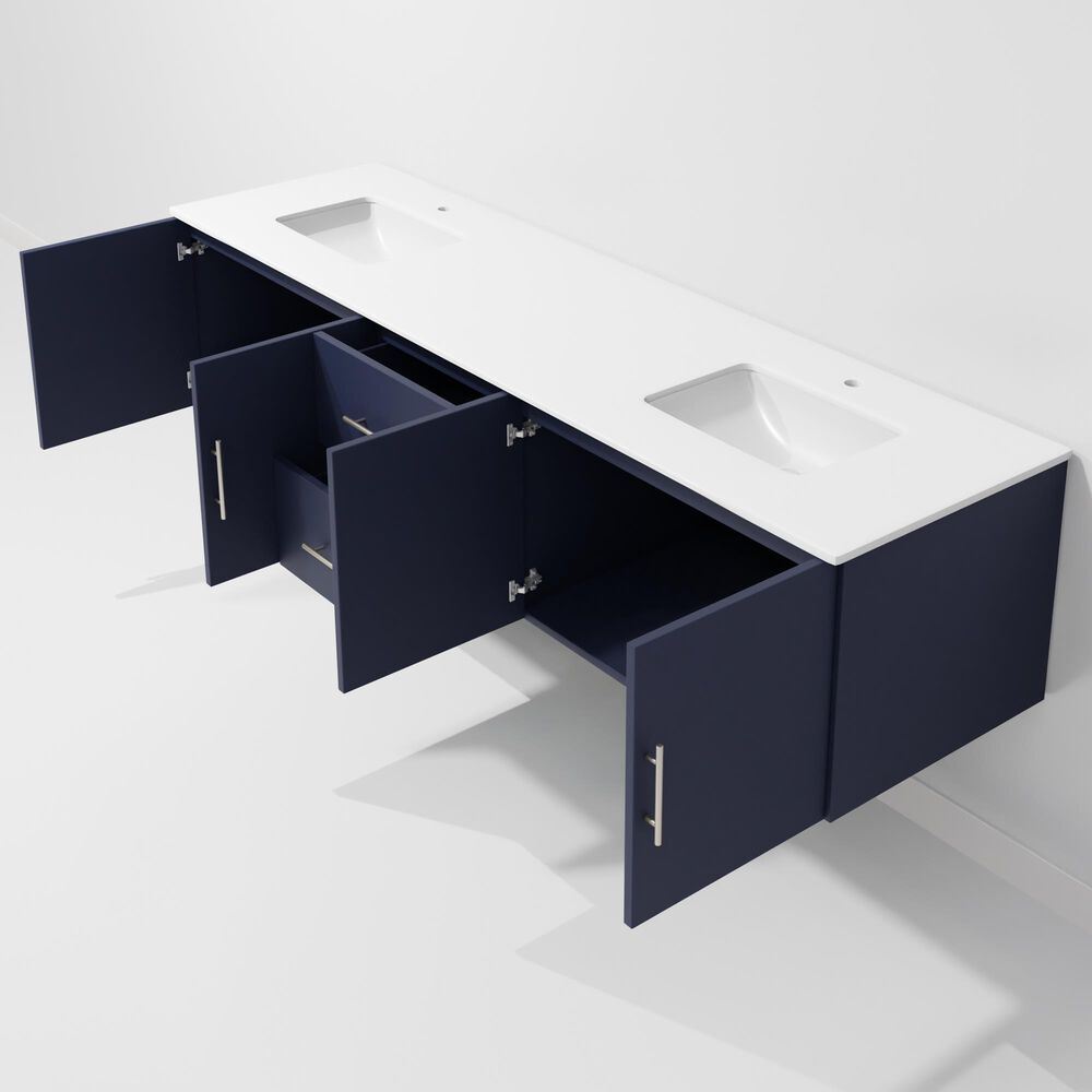 Lexora Home Geneva 80" Double Bathroom Vanity in Navy Blue with 2 cm White Cultured Marble Top and Rectangular Sinks, , large