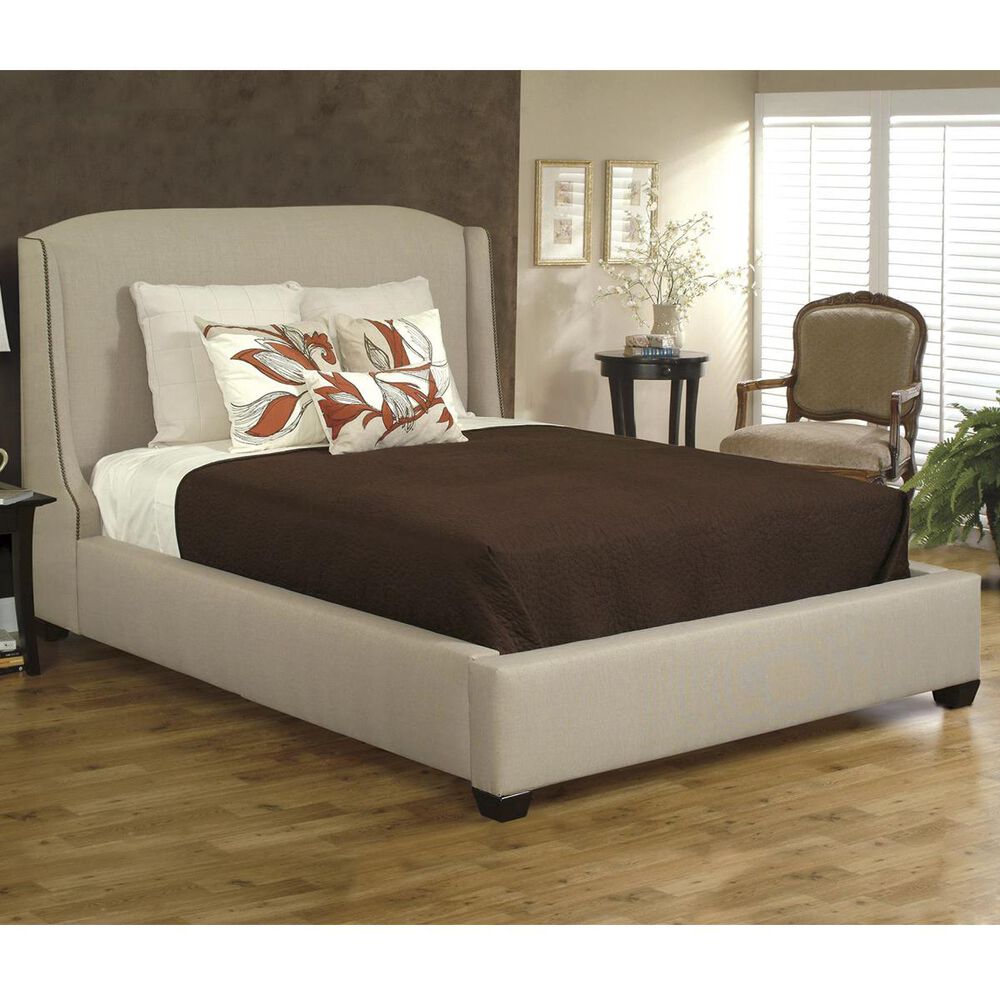 Tara Home Queen Upholstered Bed with Black Nickel Nails, , large
