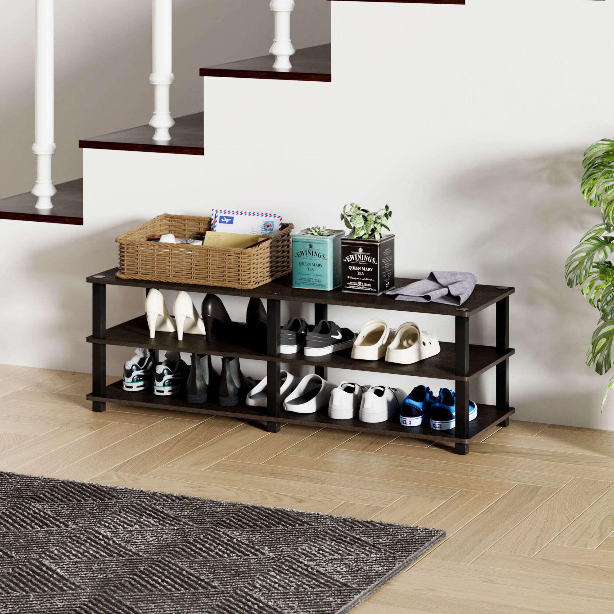 HOMLUX 3-Tier Shoe Rack in Dark Brown and Black