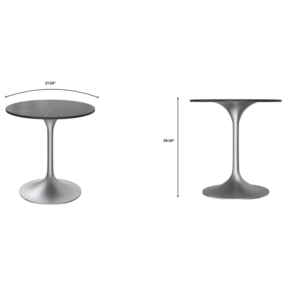 Leisuremod LeisureMod Verve Collection 27 Round Dining Table, Brushed Chrome Base with Cognac Brown MDF Top, , large