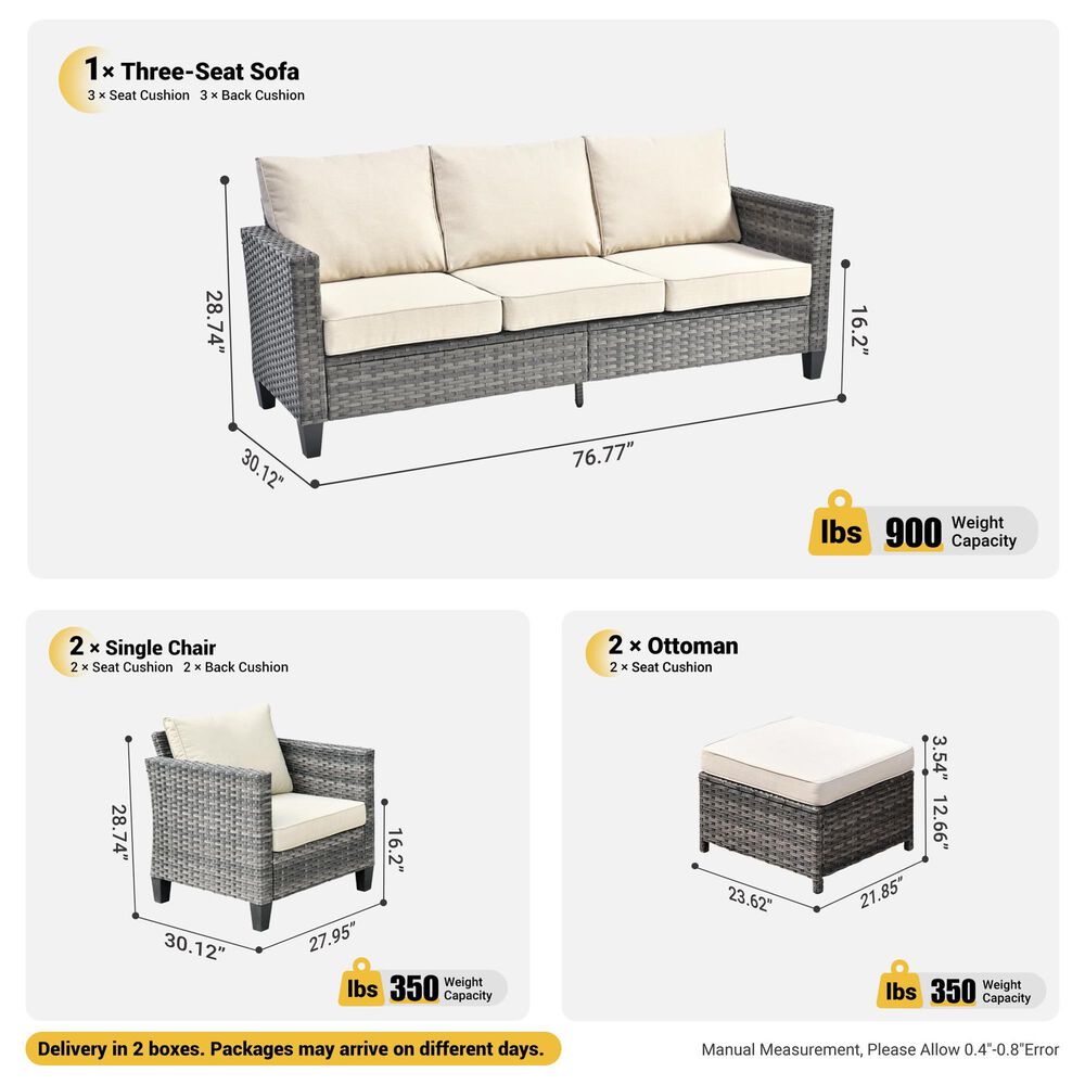 HOMLUX 5-Piece Outdoor Wicker Patio Furniture Set, High Back Rattan Sofa with Chairs, Ottomans &amp; Cushions in Beige, , large