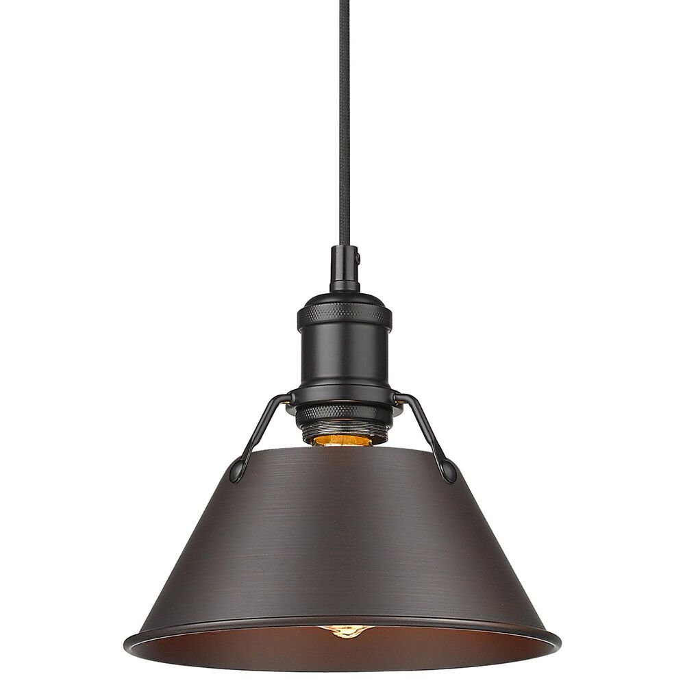 Golden Lighting Orwell 1-Light Small Pendant with Rubbed Bronze Shade in Matte Black, , large