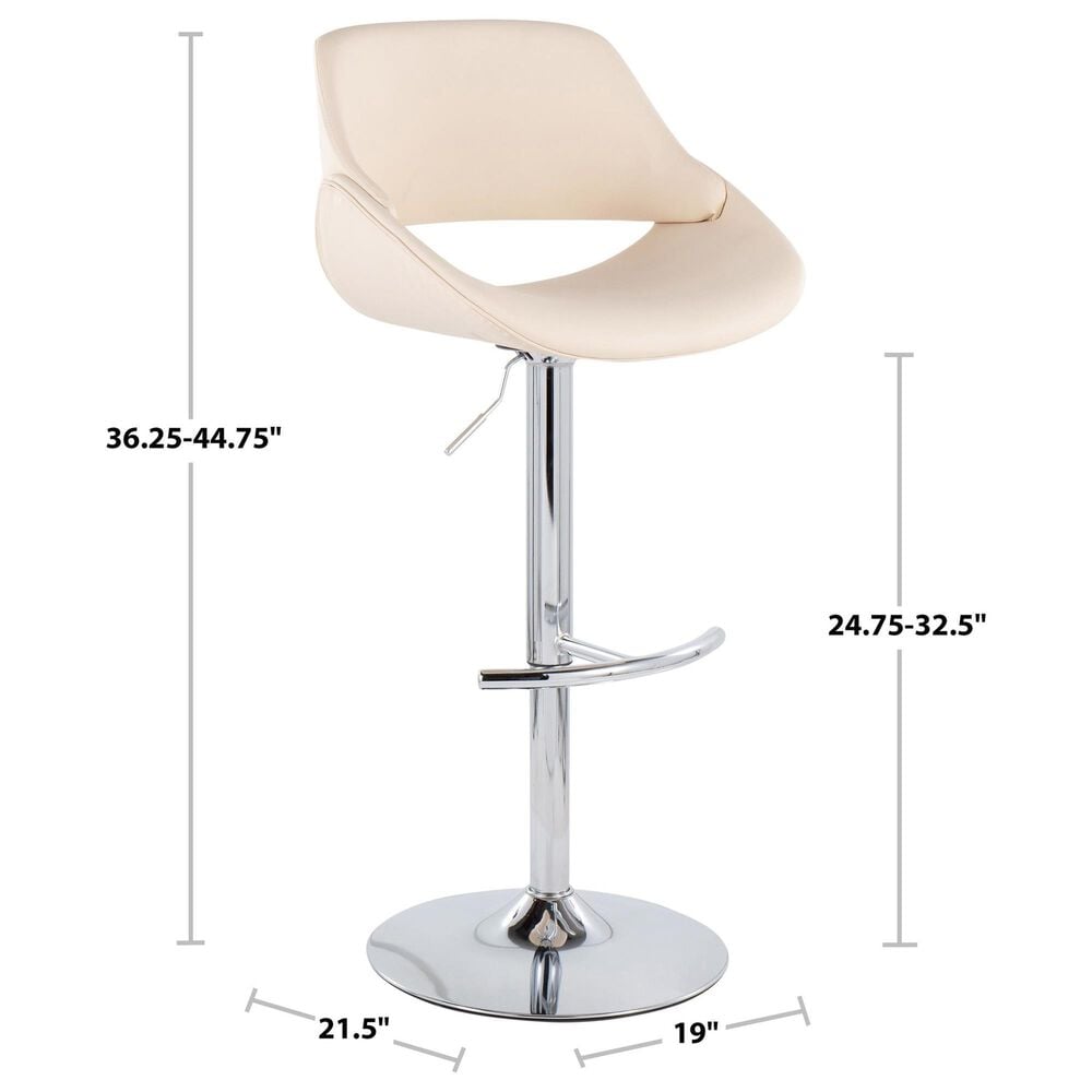 LumiSource Fabrico Swivel Adjustable Bar Stool with Black Faux Leather Upholstery and Rounded T Footrest in Chrome (Set of 2), , large