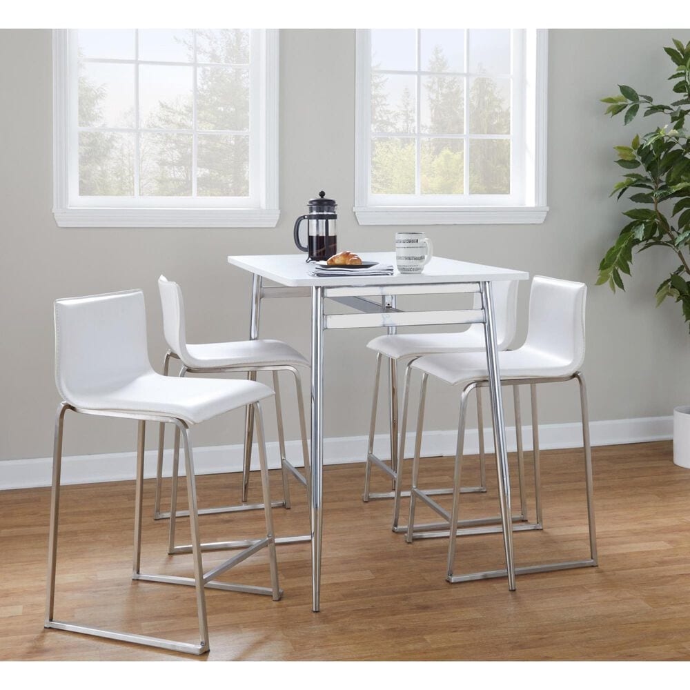 Lumisource Mara Counter Stool with White Cushion in Stainless Steel &#40;Set of 2&#41;, , large