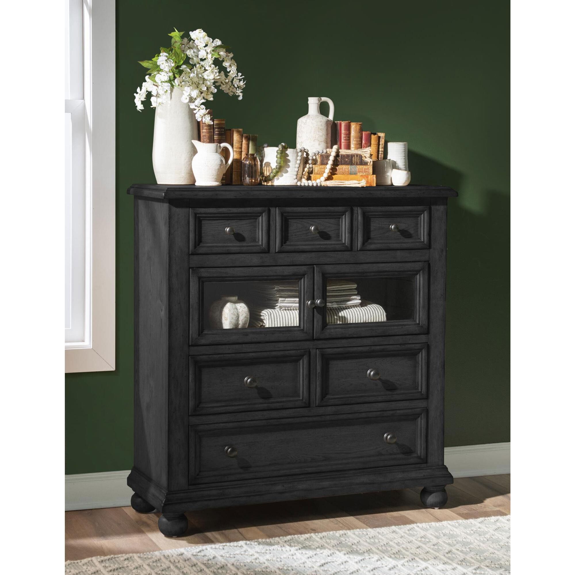 Country Living Vintage Market Glass Door 6-Drawer Chest in Kettle