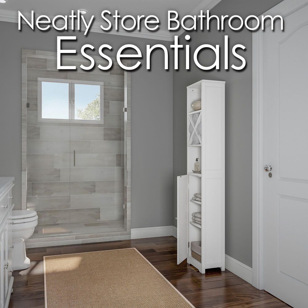 Timberlake Lavish Home 67" Tall Bathroom Storage in White/Silver NFM