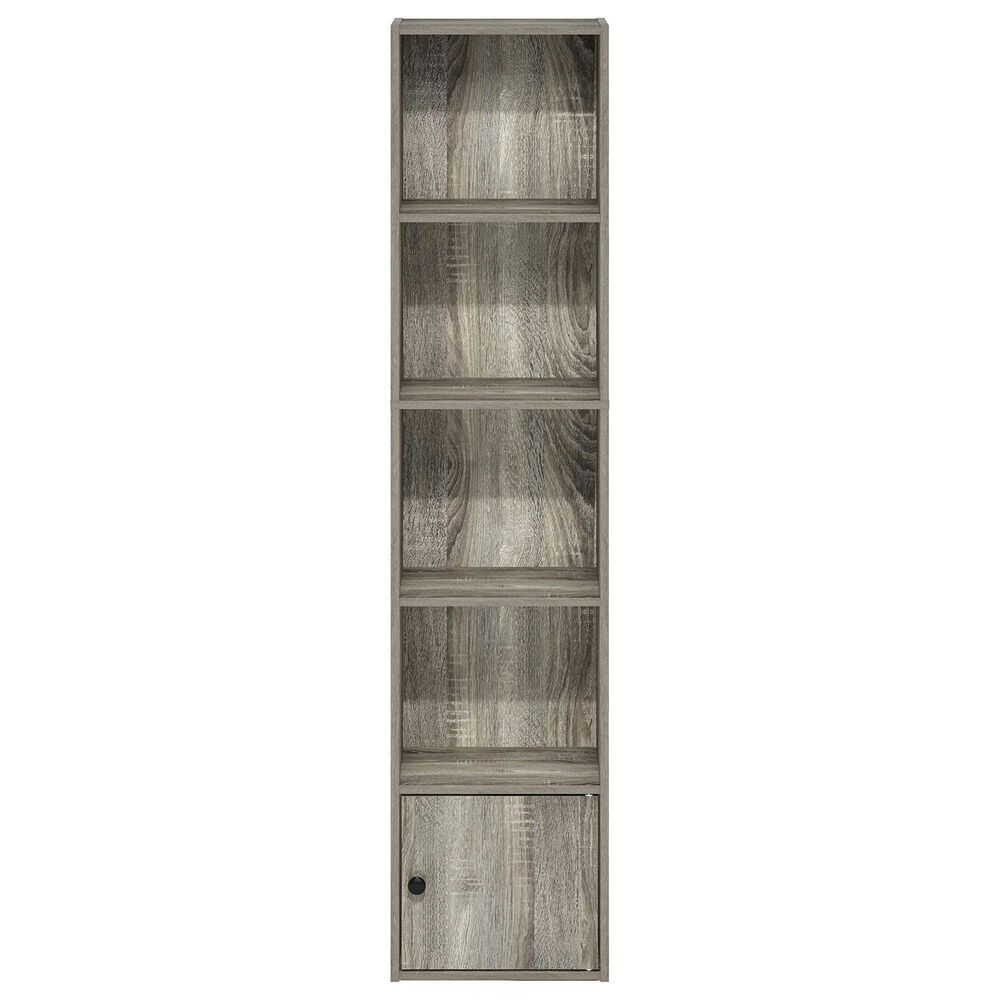 HOMLUX 5-Tier Shelf Bookcase with Door Storage Cabinet in French Oak, , large