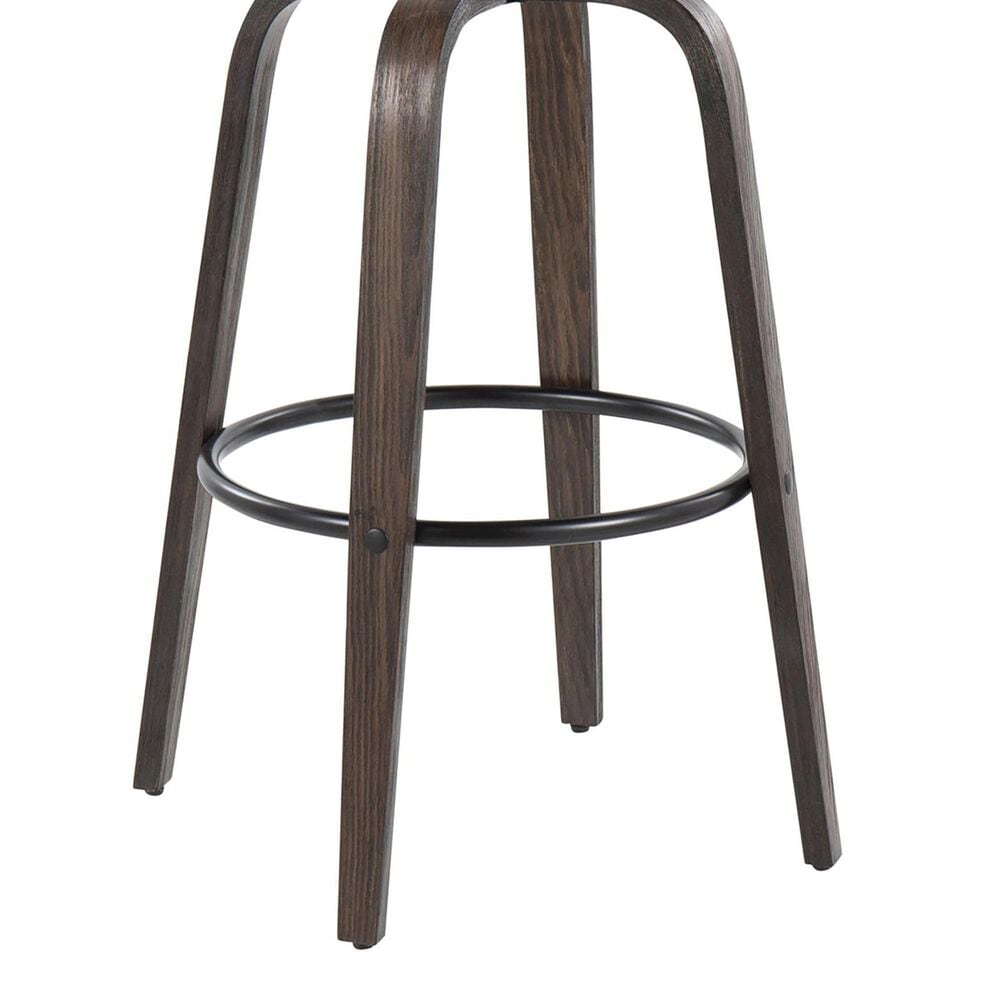 LumiSource Fabrico 30" Swivel Fixed-Height Bar Stool with Charcoal Fabric Upholstery in Black and Glazed Walnut (Set of 2), , large