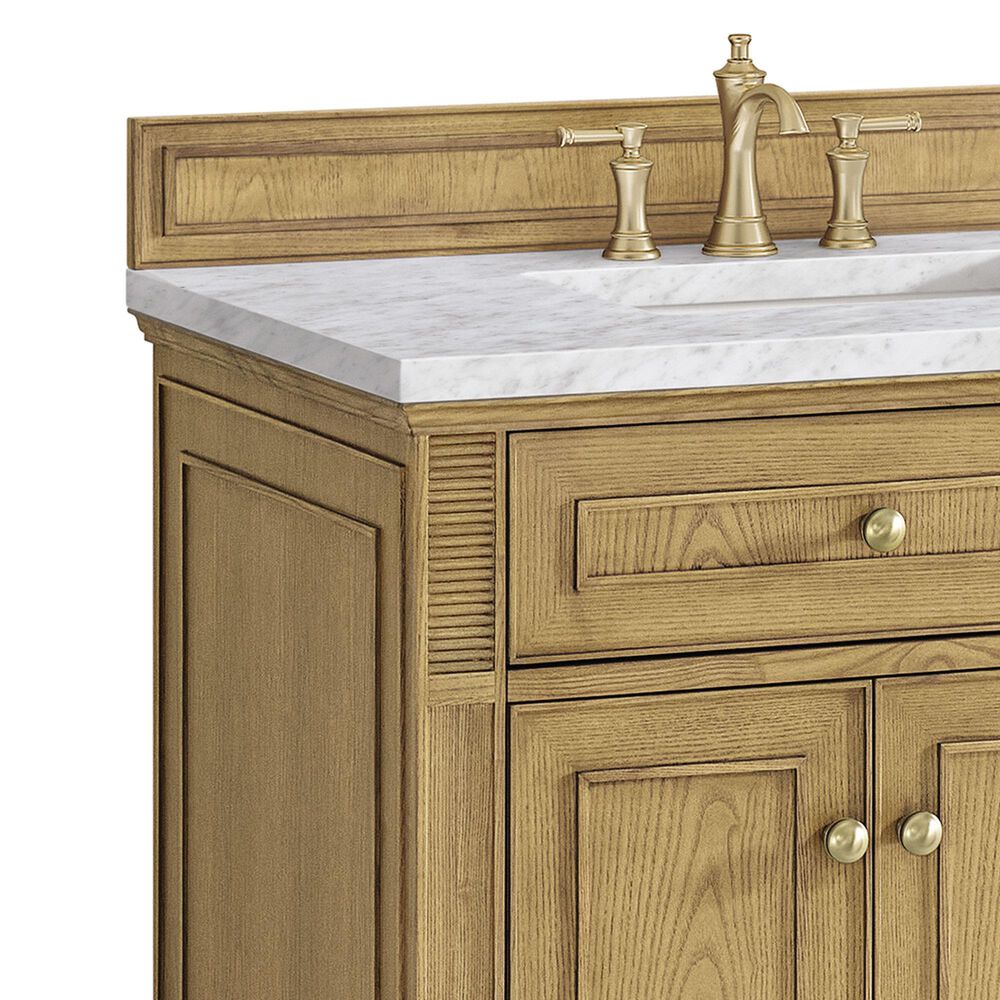 James Martin Vanities Lorelai 72&quot; Double Vanity in Light Natural Oak with 3 cm Carrara White Marble Top, , large