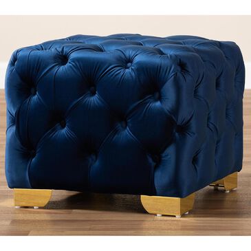 Baxton Studio Avara Ottoman in Royal Blue and Gold, , large
