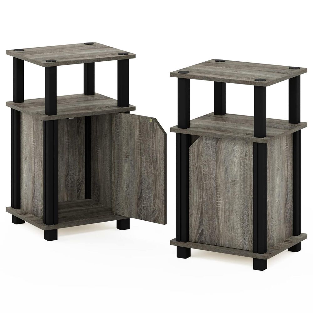 HOMLUX 3-Tier End Table with Door in French Oak Grey and Black (Set of 2), , large