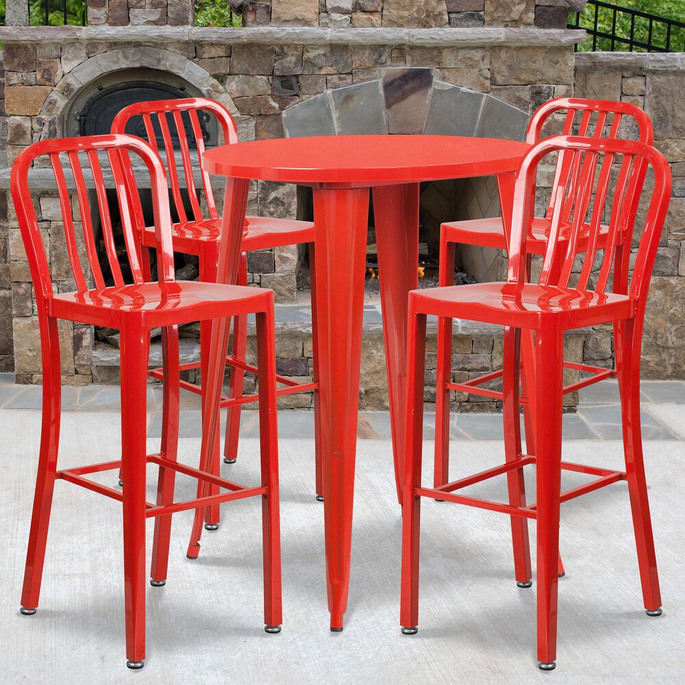 Flash Furniture 5-Piece Metal Bar Table Set in Red, , large