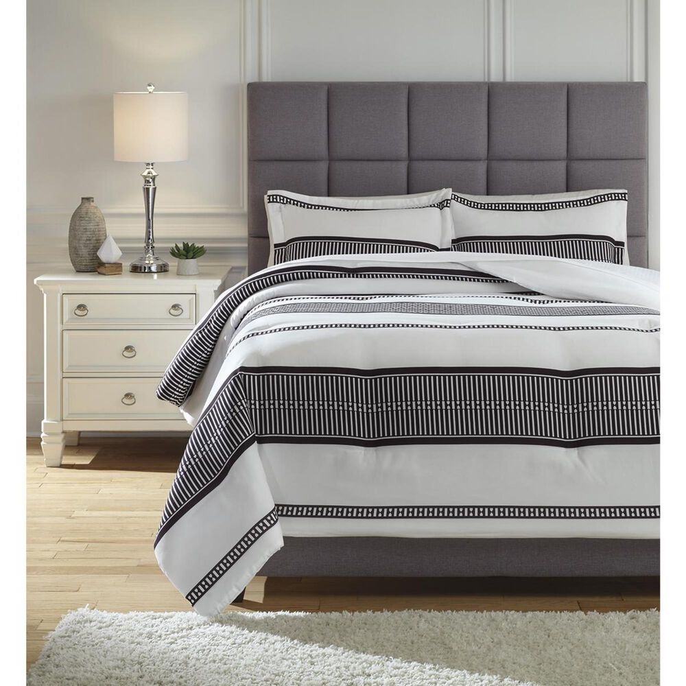 Signature Design by Ashley Masako Queen Comforter Set in Black and Cream, , large