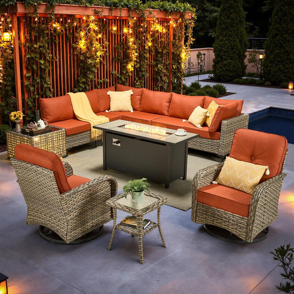 HOMLUX 11-Piece Outdoor Modular Sofa Conversation Set in Coarse-grained Orange, , large