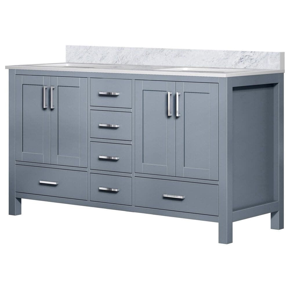 Lexora Home Jacques 60" Double Bathroom Vanity in Dark Grey with 2 cm White Carrara Marble Top and Rectangular Sinks, , large