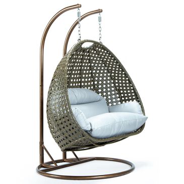 Leisuremod 57" Patio 2-Seat Hanging Egg Swing Chair with Light Grey Cushion in Beige, , large