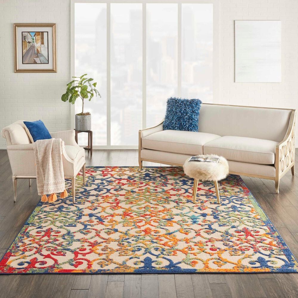 Nourison Aloha Damask 9&#39; x 12&#39; Multicolor Indoor/Outdoor Area Rug, , large