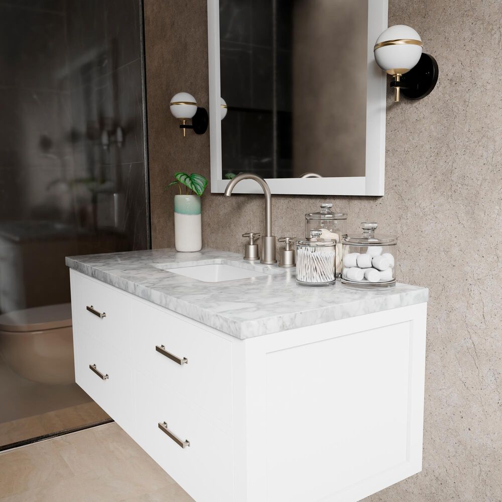 Lexora Home Castor 48" Single Bathroom Vanity in White with 2 cm White Carrara Marble Top and Rectangular Sink, , large
