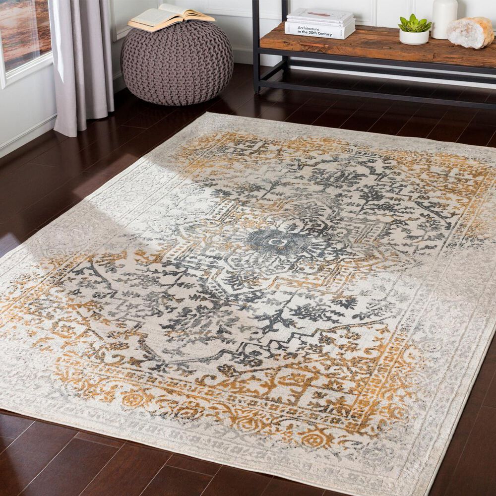Surya Aisha Charcoal, Gray, Mustard and Light Gray 6&#39;7&quot; x 9&#39;6&quot; Area Rug, , large