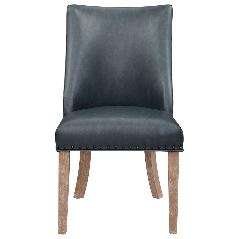 Linon Home Decor Adler Side Chair with Navy Faux Leather Cushion in Natural, , large