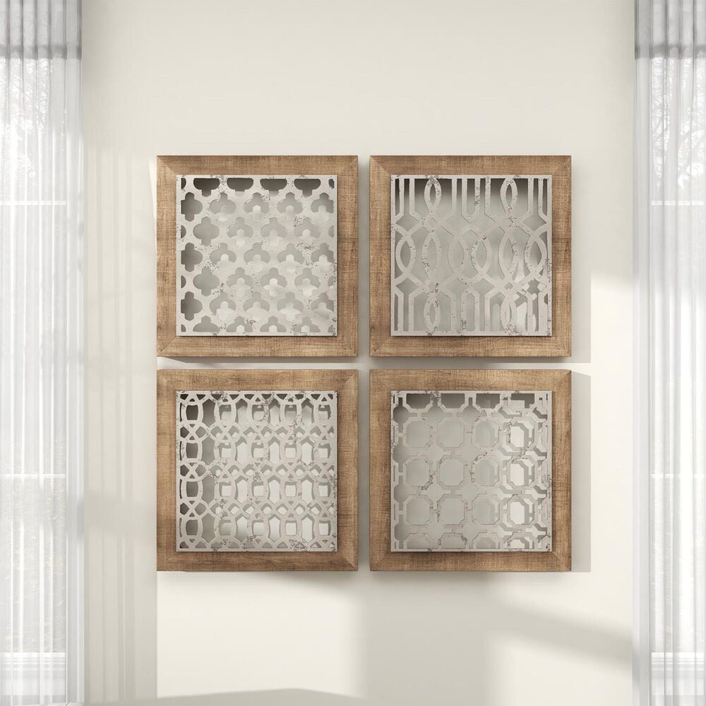 Maple and Jade 19&quot; x 19&quot; Square Home Wall Decor with Trellis Cutouts in Brown and Silver &#40;Set of 4&#41;, , large