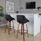 LumiSource Fabrico 30" Swivel Fixed-Height Bar Stool with Black Faux Leather Upholstery in Black and Walnut (Set of 2), , large