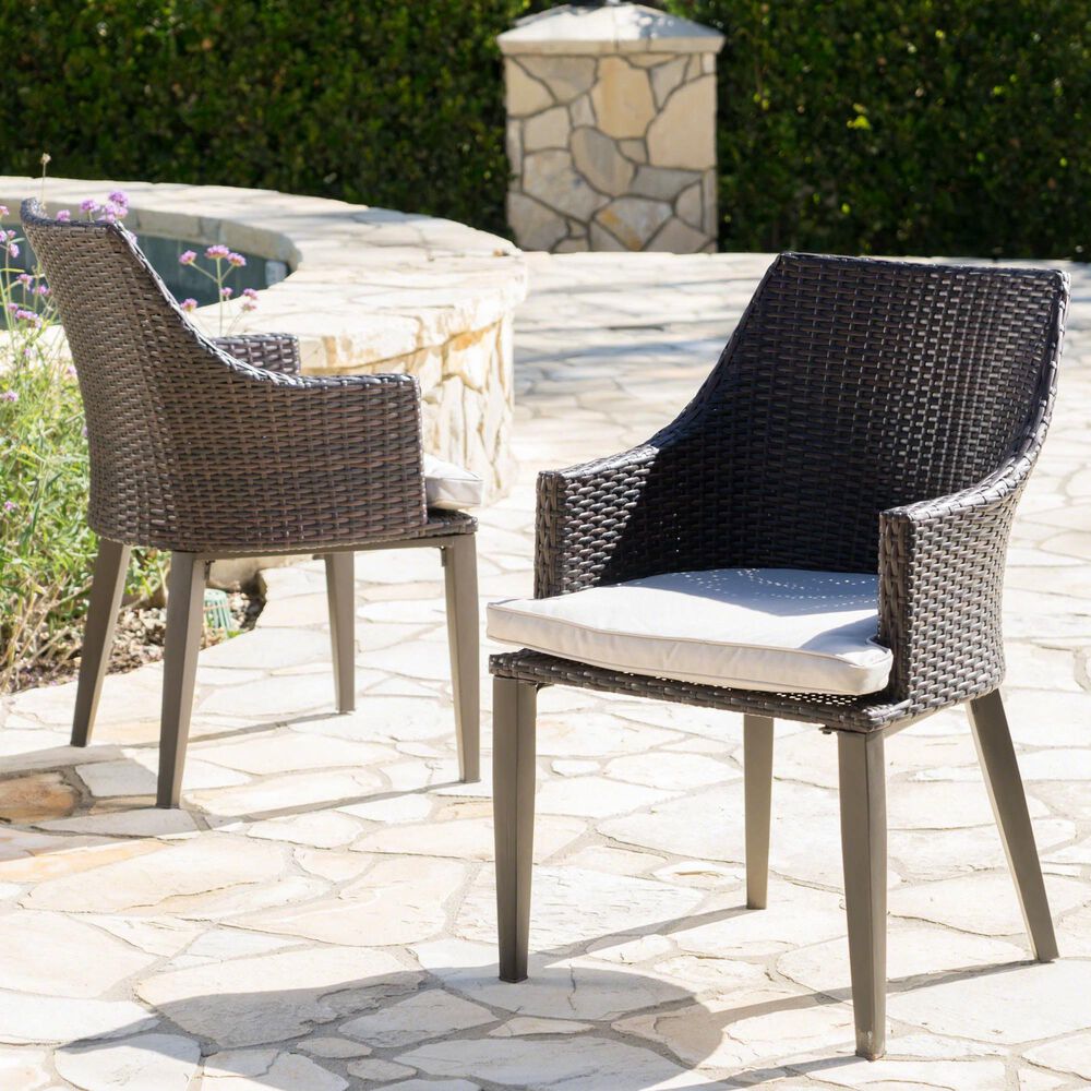 Hearth and Haven Hillhurst Outdoor Rattan Chair with Sloped Arms and Cushion in Brown &#40;Set of 2&#41;, , large
