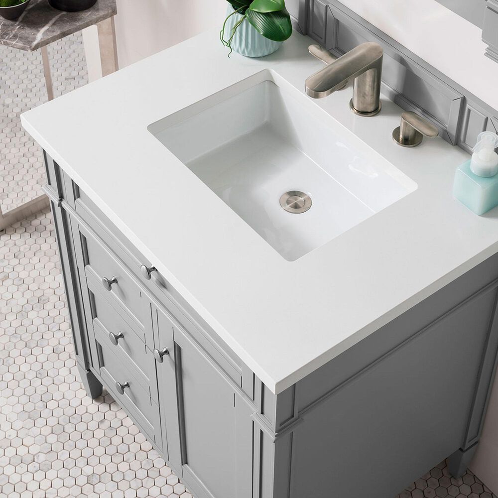 James Martin Vanities Brittany 30" Single Bathroom Vanity in Urban Gray with 3 cm White Zeus Quartz Top and Rectangular Sink, , large