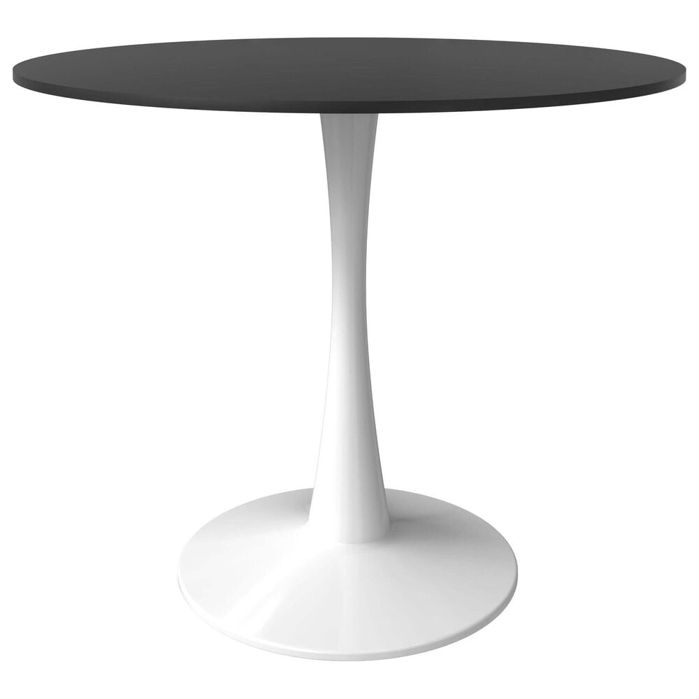 Leisuremod LeisureMod Bristol Mid-Century Modern Round Dining Table with Wood Top and Iron Pedestal Base with Gloss Finish for Kitchen and Dining Room, , large