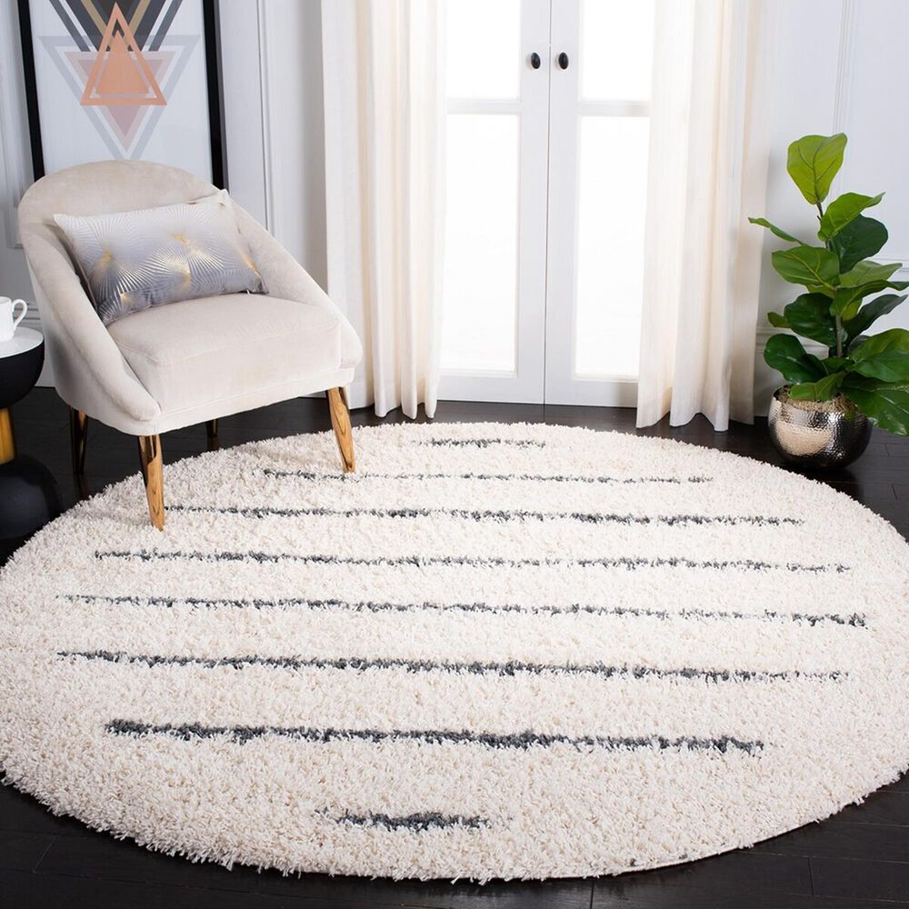 Safavieh Venus Shag VNS604B 8&#39; Round Ivory and Dark Grey Area Rug, , large