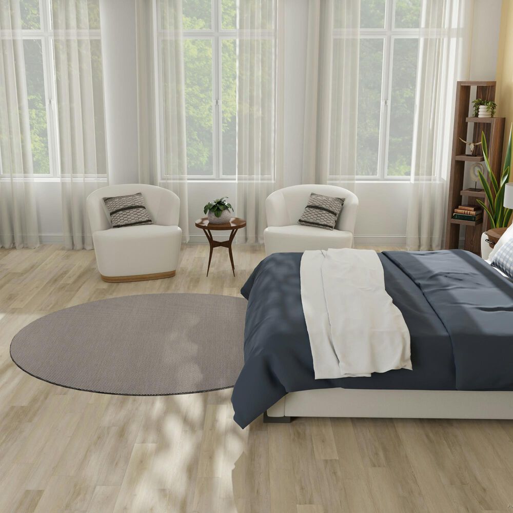 Nourison Courtyard Ivory and Charcoal 6&#39; Round Indoor/Outdoor Area Rug, , large