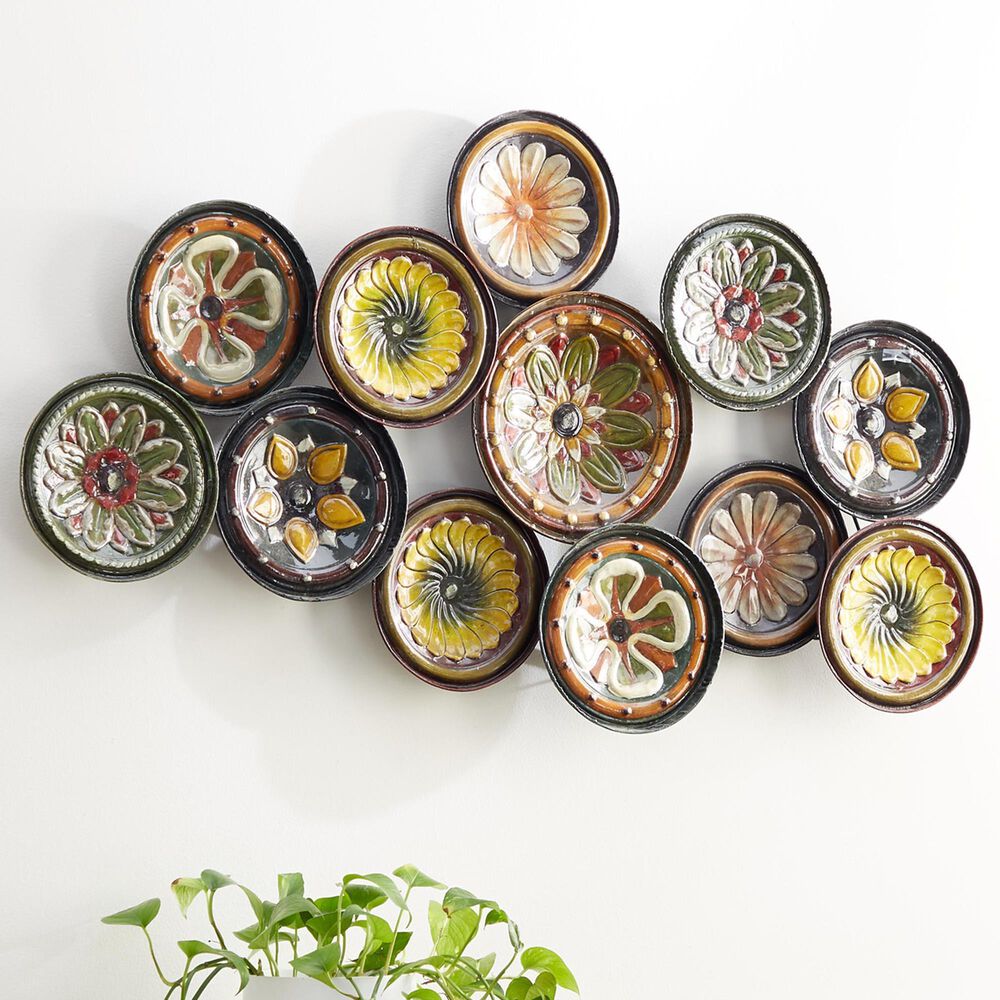 Maple and Jade 25&quot; x 46&quot; Spanish Inspired Floral Plate Wall Decor in Multicolor, , large